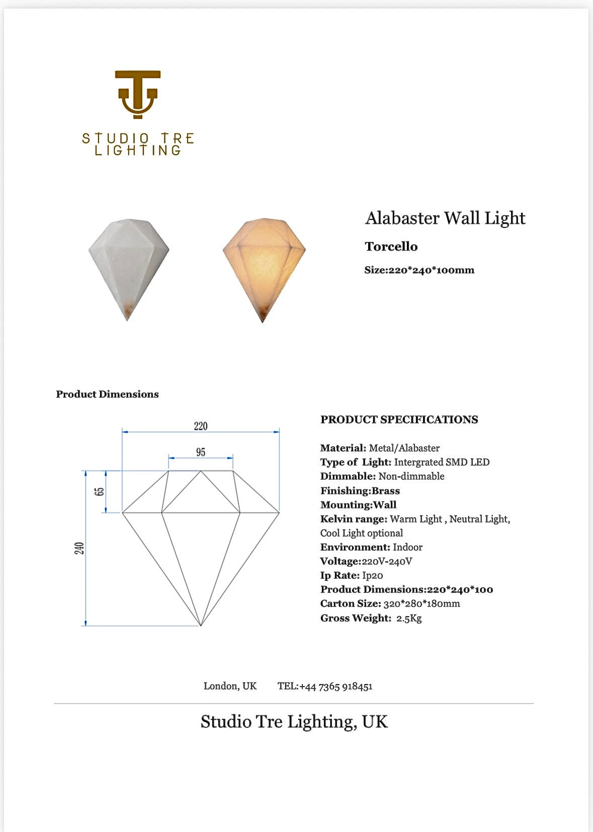 TORCELLO Alabaster Wall Light. More stock is on its way