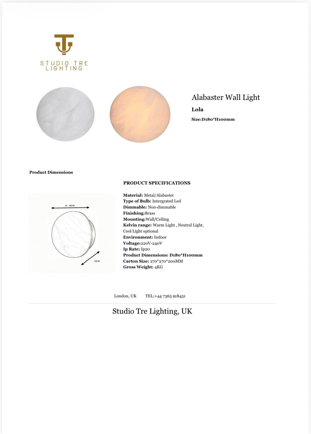 LOLA Alabaster Wall Light