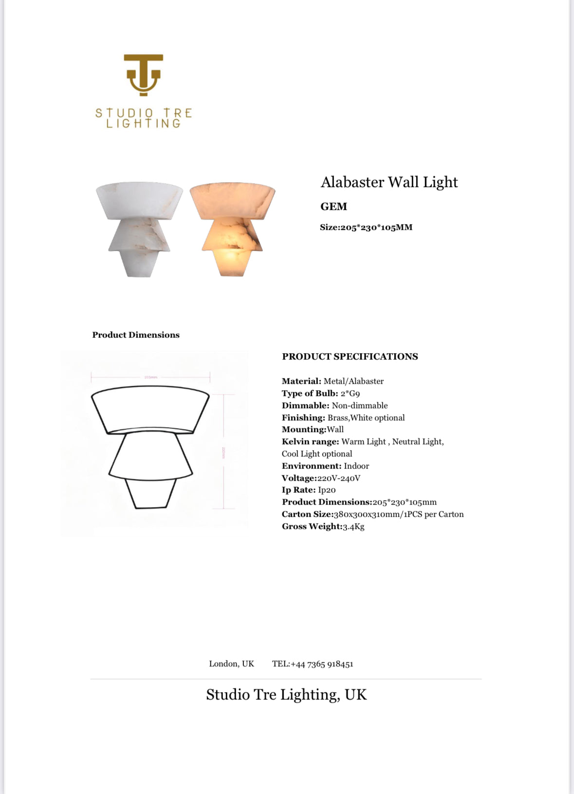 GEM Alabaster Wall Light Best Seller