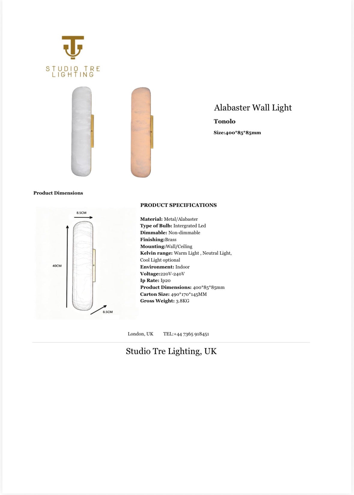 TONOLO Alabaster Wall Light