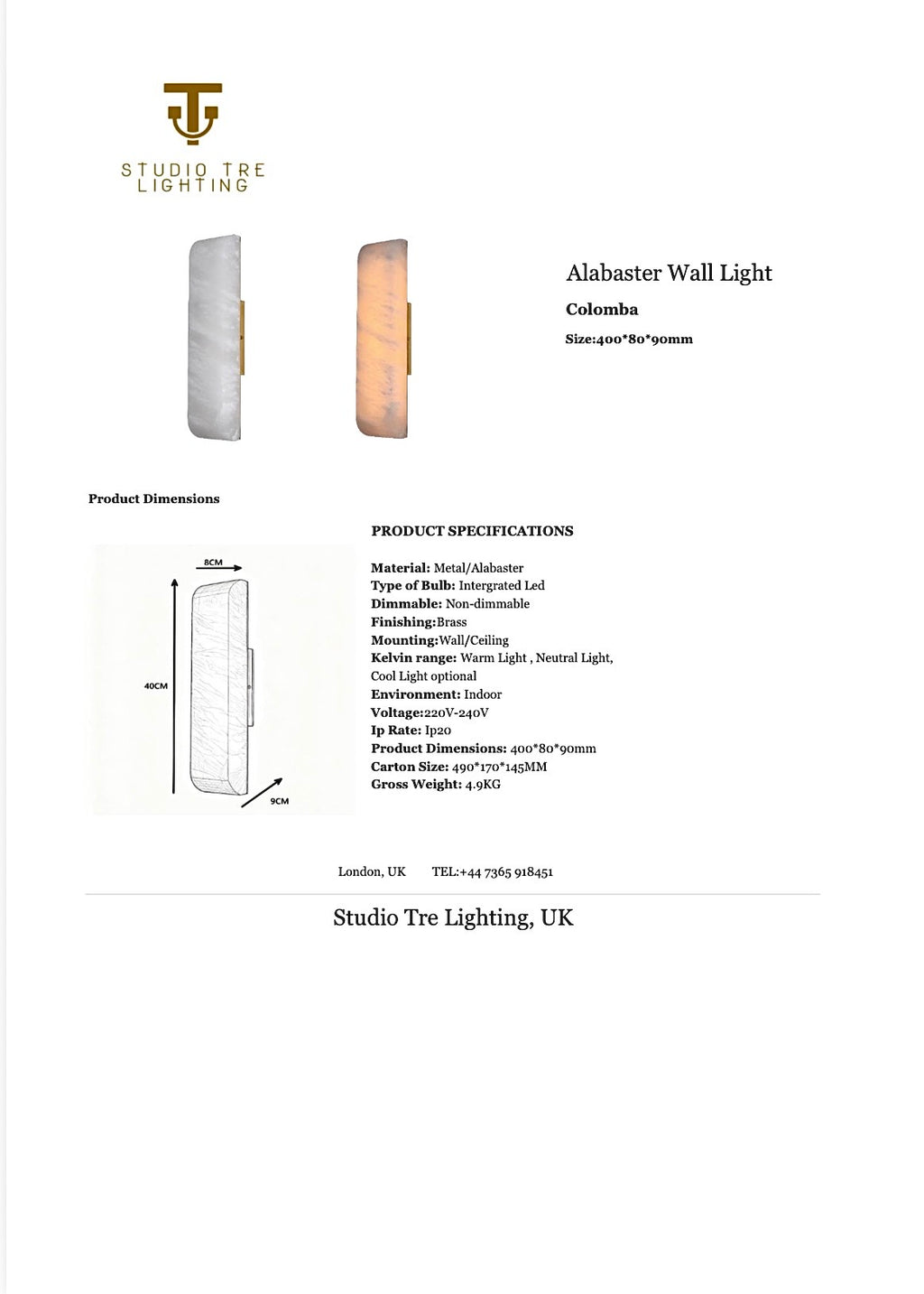 COLOMBA Alabaster Wall Light